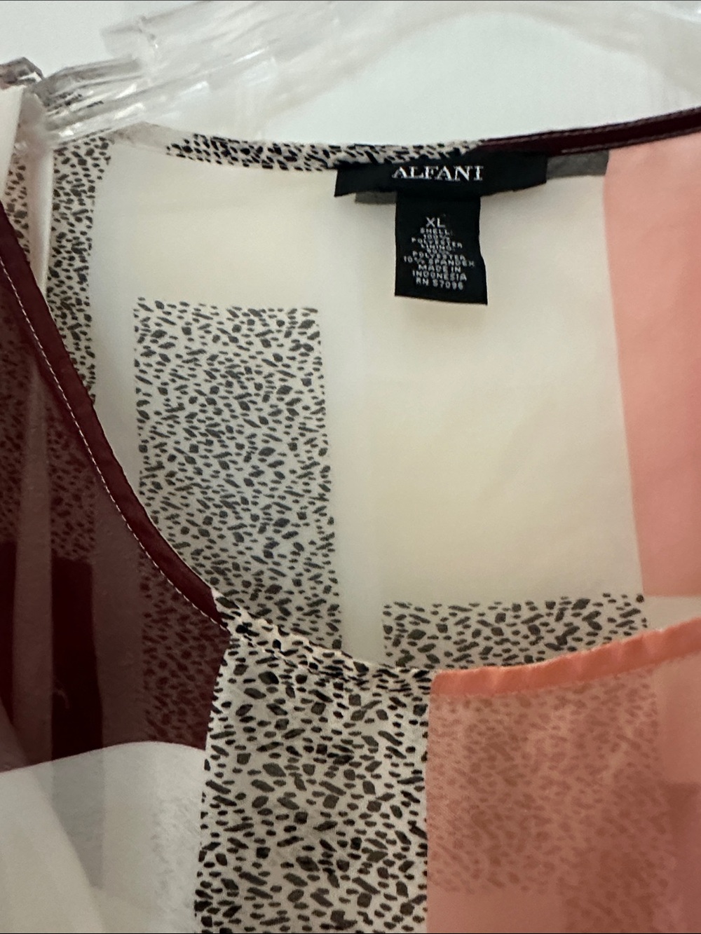 Alfani Cream, Pink & Brown Geometric Sheer Blouse - Picture 2 of 3